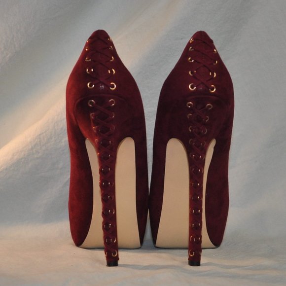 shoemint	lydia sz 7 red corset back ultra suede platform heels (8GW) - Picture 3 of 15